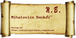 Mihalovics Benkő névjegykártya